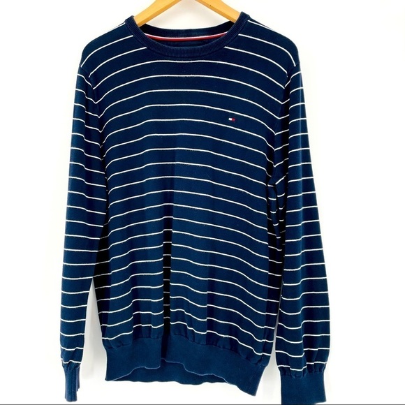 Tommy Hilfiger navy blue stripe  crew neck sweater - Picture 1 of 9